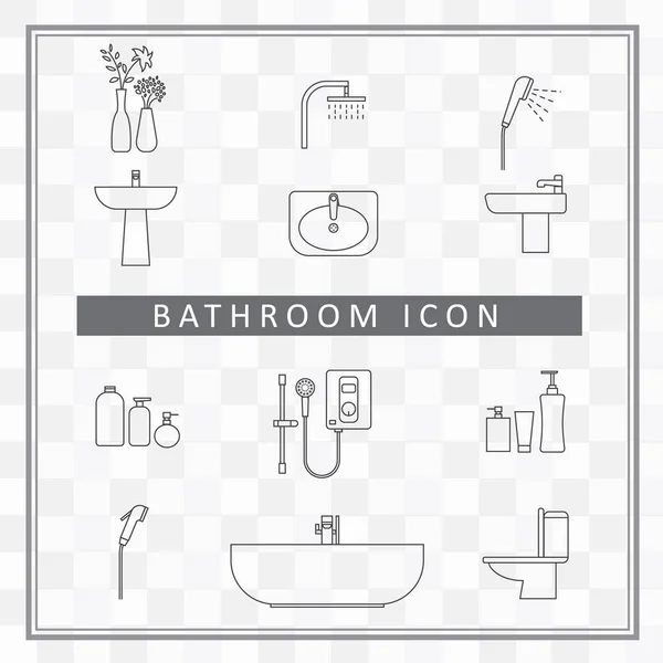 Cuarto Baño Icono Interior Ducha Elementos Contorno Vector — Vector de stock