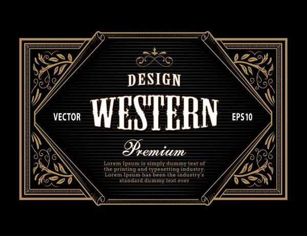 Batı etiket antika çerçeve vintage kenarlığı elle çizilmiş retro vektör çizim oyma
