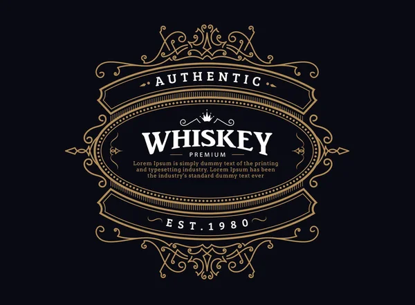Whiskey label vintage badge antiek met de hand getekend frame retro desig — Stockvector