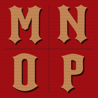 Karton alfabe batı harfleri vintage tasarım vektörü (m, n, 