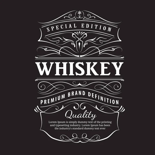 Whiskey etichetta vintage disegnato a mano ornamento tipografia lavagna — Vettoriale Stock