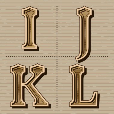Batı alfabesi dizayn harfleri vintage vektör (i, j, k, l)
