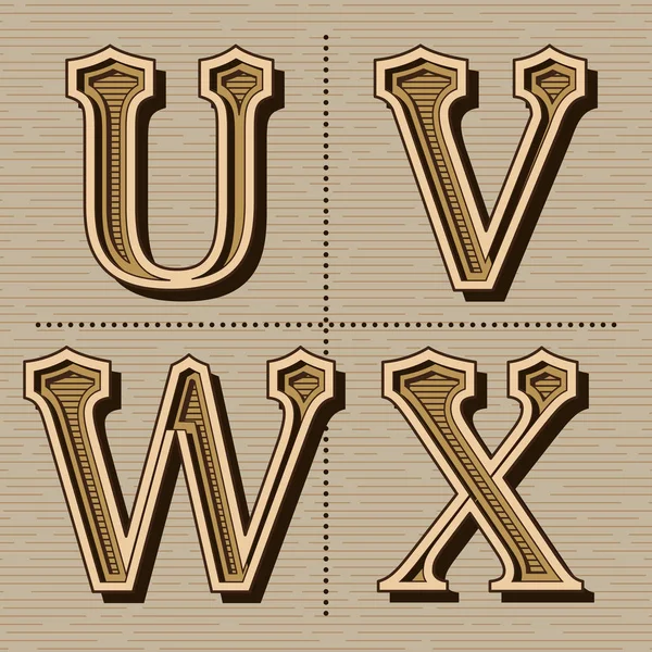 Lettres de conception de l'alphabet occidental vecteur vintage (u, v, w, x ) — Image vectorielle