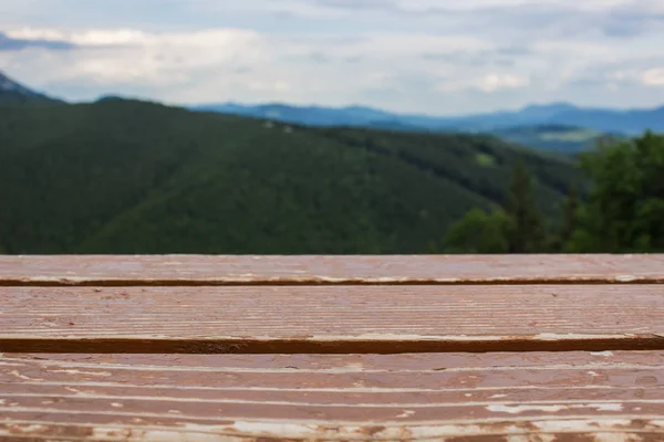 Soft Focus Table Bois Surface Forêt Montagne Nature Paysage Arrière — Photo