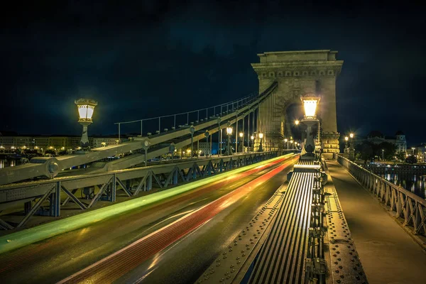 Красочные Яркие Ночи Городской Пейзаж Городской Съемки Моста Длительной Экспозицией — стоковое фото
