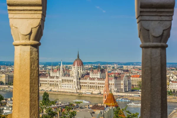 Budapeşte Kentsel City Scape Waterfront Distrcit Yukarıdan Yaz Saati Parlak — Stok fotoğraf