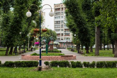 ortak kentsel şehir gri yağmurlu günde sokak sokak park açık kare alanda yol ve çiçekler