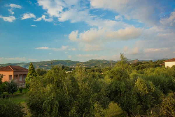 Ländliche Außenbezirke Gebäude Wohnungen Park Freien Natürliche Waldumgebung Frühling Saison — Stockfoto