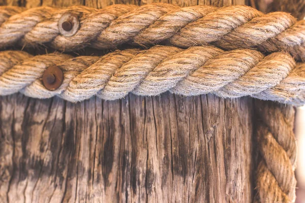Genagelt Seil Auf Holz Hintergrund Textur Tapete Muster Konzept Mit — Stockfoto