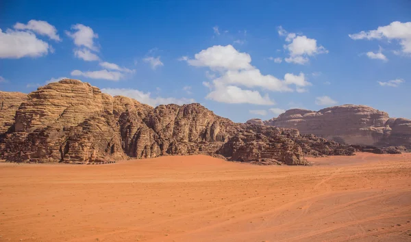 Wadi Rum Jordan Mellanöstern Panorama Landskap Öken Landskap Sanddal Förgrunden — Stockfoto
