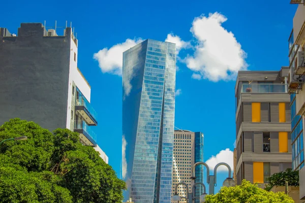 Fuzzy Stedelijke Levendige Kleurrijke Fotografie Van Tel Aviv Glas Wolkenkrabber — Stockfoto