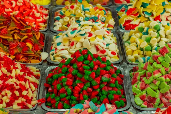 Sağlıksız Ama Lezzetli Renkli Marmelat Şekerler Şeker Gıda Arka Plan — Stok fotoğraf