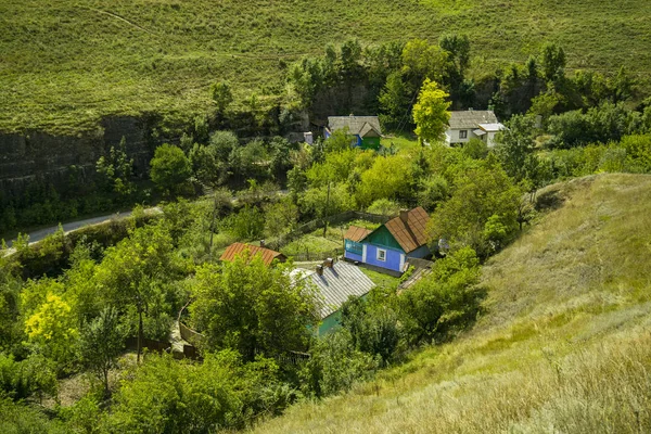 yeşil ülke tarafında ağaç taç ve dalları altında birkaç küçük evler ile küçük yerleşim köyühavadan üst görünümü fotoğraf doğal Ukrayna Doğu Avrupa rustik doğal doğal ortam 
