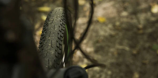 cycle wheel tire vehicle cross country life style picture on unfocused gray and brown ground trail background space for copy or text