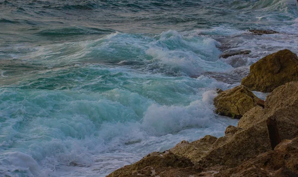 Nature Power Concept Outdoor Picture Twilight Stormy Mediterranean Sea Waterfront — Stock Photo, Image