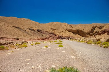 zemin izi ve dağ tepeleri arka plan ile çöl kum taşı manzara manzara görünümü 