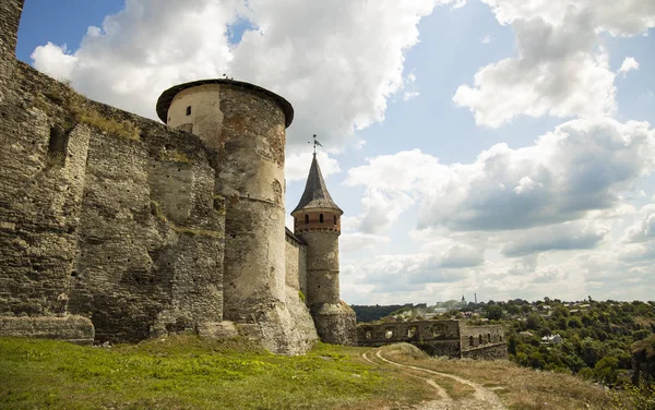 Ukraine castle medieval stone walls and tower protection building from Zaporizhzhya Sich times, famous historical touristic destination point