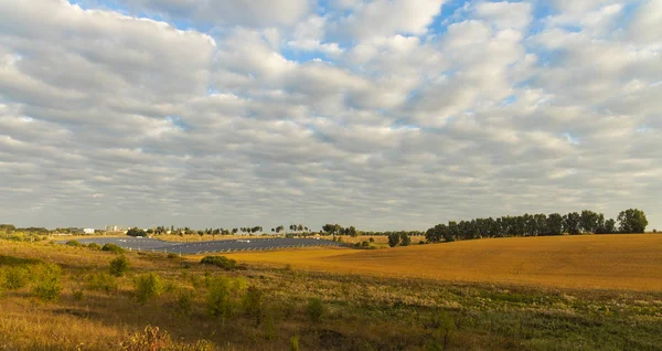 Herbst Saison Gelb Tal Hügel Feld Morgen Malerische Landschaft Blick — Stockfoto