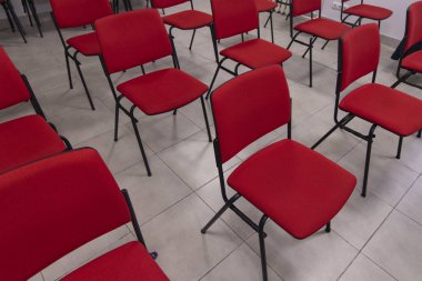 red chairs co working empty space interior furniture environment 