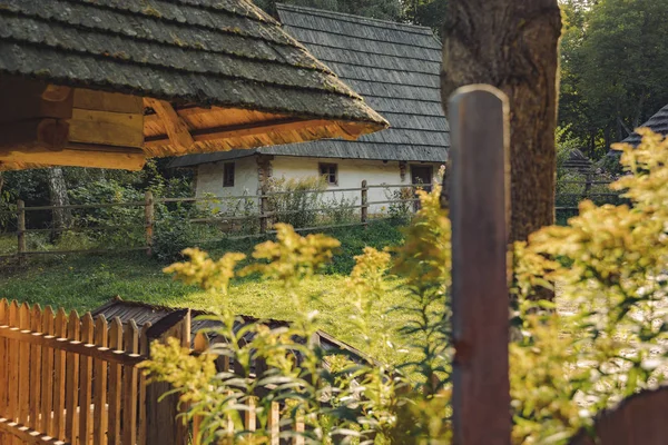 Ukrainisches Dorfhaus Eingezäunt Hof Garten Außenraum Sonne Aufgang Morgen Frühling — Stockfoto