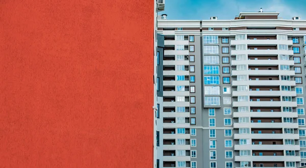 Costruzione Pubblicità Sfondo Poster Architettura Moderna Facciata Esterna Con Rosso — Foto Stock