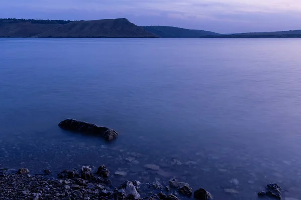 Landscape Evening Long Exposure River Shore Line Soft Focus Stone — Stok Foto