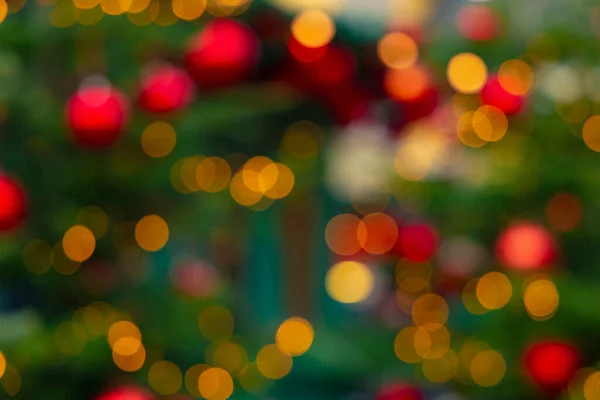 Navidad Vacaciones Festivas Guirnalda Iluminación Bokeh Luz Rojo Amarillo Lámparas — Foto de Stock