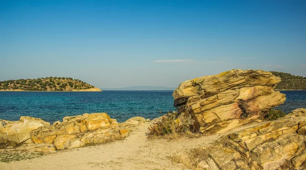 Linha Costa Rochosa Paisagem Natureza Vista Panorâmica Sul Verão Europeu — Fotografia de Stock