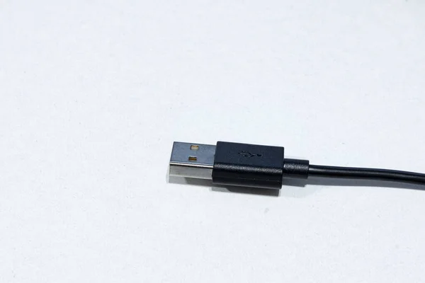 Tipo Accesorio Dispositivo Móvil Cable Negro Conector Usb Espacio Copia — Foto de Stock