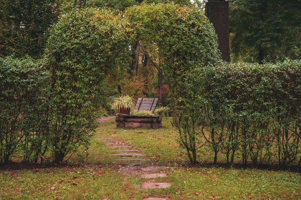 Jardín Parque Paisajismo Aire Libre Espacio Con Arbustos Antiguo Bien — Foto de Stock