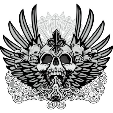 Kafatası, grunge vintage tasarım t shirt ile Gotik arması