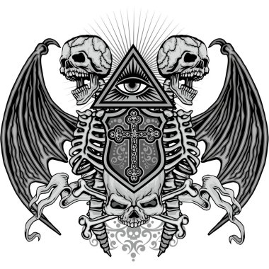 Kafatası, grunge vintage tasarım t shirt ile Gotik arması