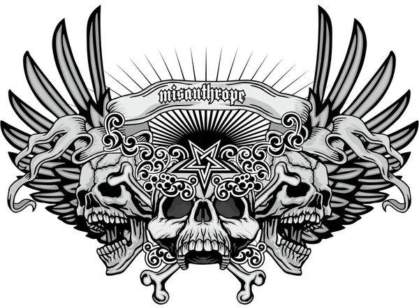 Gothic Coat Arms Skull Grunge Vintage Design Shirts — Stock Vector