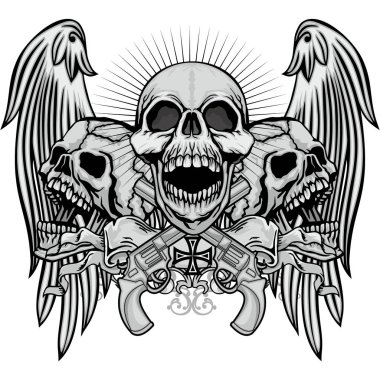 Kafatası, grunge vintage tasarım t shirt ile Gotik arması