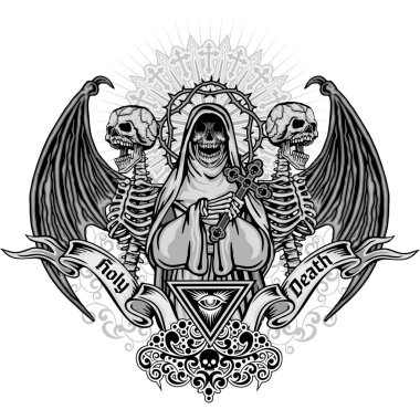 Kafatası, grunge vintage tasarım t shirt ile Gotik arması