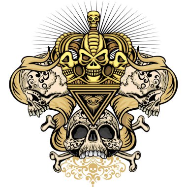 Kafatası, grunge vintage tasarım t shirt ile Gotik arması