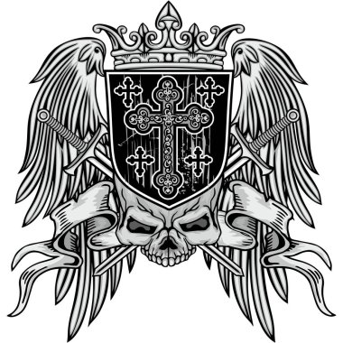  Kafatası, grunge vintage tasarım t shirt ile Gotik arması