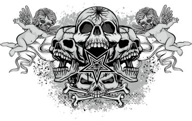 Kafatası ile gotik tabela, grunge vintage tasarım tişörtler