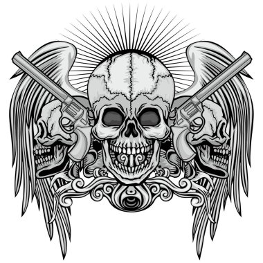 Kafatası, grunge vintage tasarım t shirt ile Gotik arması