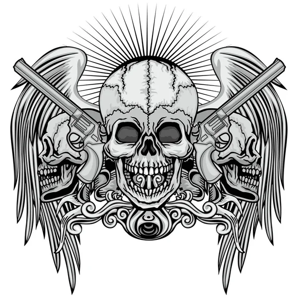 Escudo Armas Gótico Con Cráneo Camisetas Diseño Vintage Grunge — Vector de stock