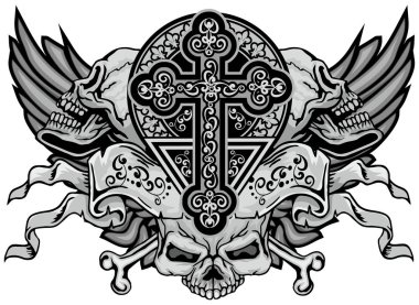 Kafatası ile gotik tabela, grunge vintage tasarım tişörtler