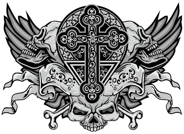 Kafatası ile gotik tabela, grunge vintage tasarım tişörtler