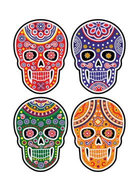 Holy Death, Day of the Dead, mexican sugar skull with sombrero clipart