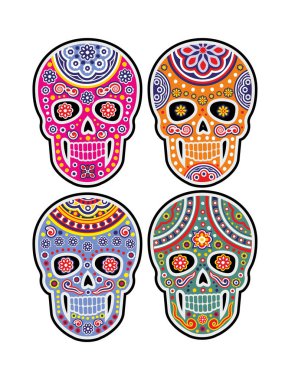 Holy Death, Day of the Dead, mexican sugar skull with sombrero clipart