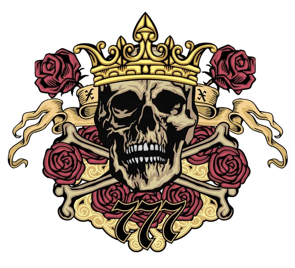 Emblema Agresivo Con Cráneo Con Corona Rosas — Archivo Imágenes Vectoriales