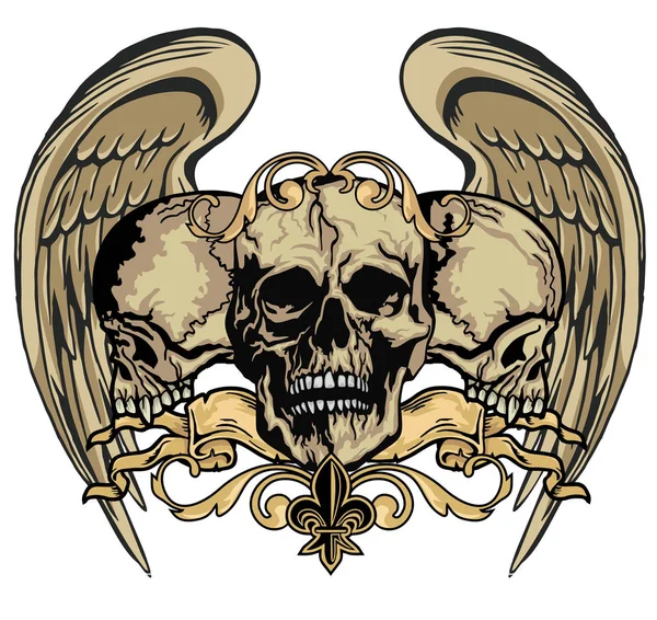 Emblema Agresivo Con Cráneo Alas — Vector de stock