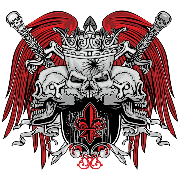 Escudo Armas Gótico Con Cráneo Camisetas Diseño Vintage Grunge — Archivo Imágenes Vectoriales