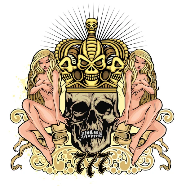 Signo Gótico Con Cráneo Chicas Sexy Camisetas Diseño Vintage Grunge — Vector de stock