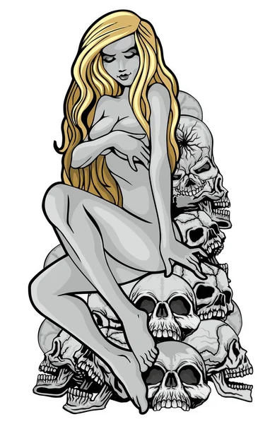 Signe Gothique Avec Crâne Filles Sexy Shirts Design Vintage Grunge — Image vectorielle