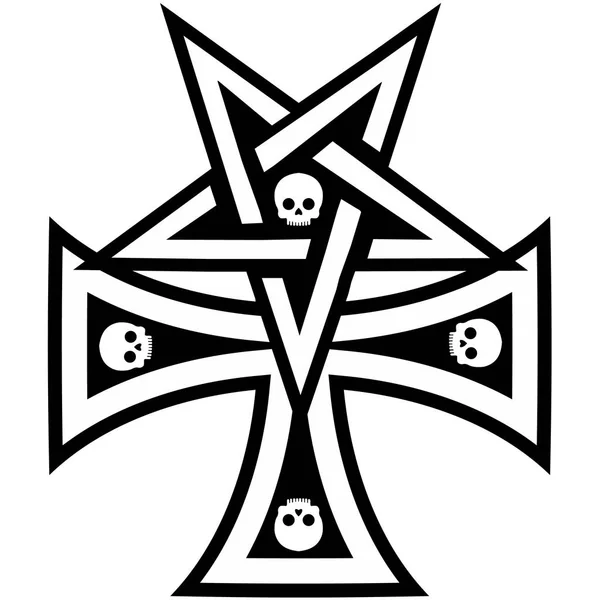 Gotické Cedulka Pentagram Kříž Vintage Design Trička — Stockový vektor